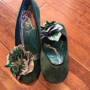 Green suede women’s heels